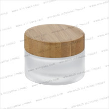 Custom Cosmetic Packaging Skin Care Face Cream Frosted Glass Jar with Bamboo Cap
